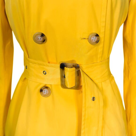 Ralph Lauren Womens Trench Coat Small Yellow Double Breasted Belted Cotton Blend - Picture 5 of 11